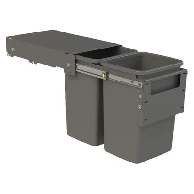 Hideaway Waste Bin Compact Soft-Close 2x20 Ltr Door Pull