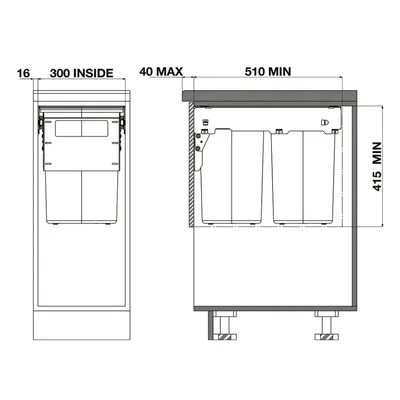 Hideaway Waste Bin Compact Soft-Close 2x20 Ltr Door Pull
